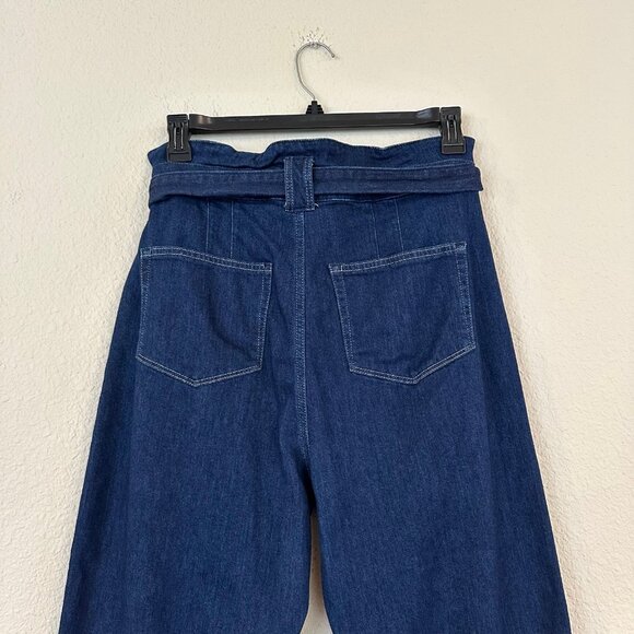 Paige Harper Belted High Rise Wide Leg Jeans Womens Size 32 Dark Wash - Picture 9 of 11